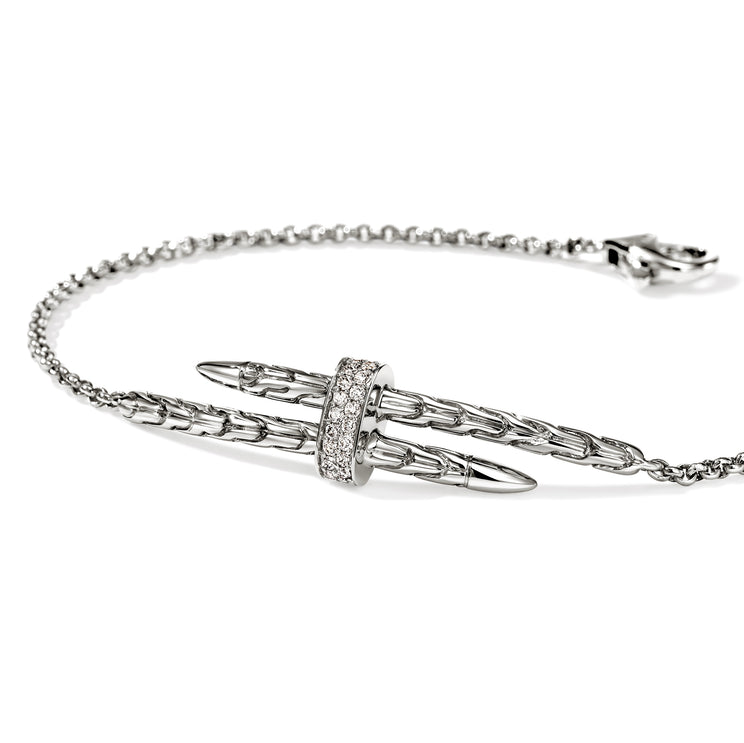 Spear Silver 0.08cttw Diamond Pave Station Bracelet with 1.5mm Rolo Chain by John Hardy