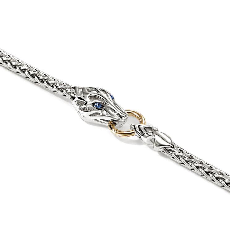 Naga Silver & 14K Gold 3.5mm Slim Chain Bracelet with Blue Sapphire Eyes Sz M by John Hardy