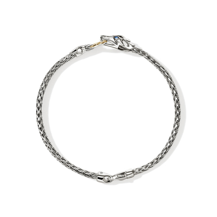 Naga Silver & 14K Gold 3.5mm Slim Chain Bracelet with Blue Sapphire Eyes Sz M by John Hardy