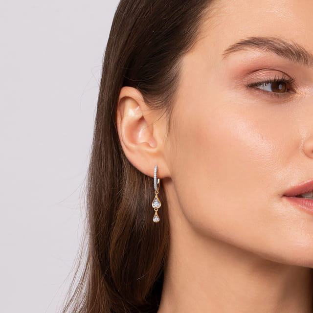 14K White and Yellow Gold 0.35cttw Diamond Huggie Drop Earrings by Gabriel & Co.