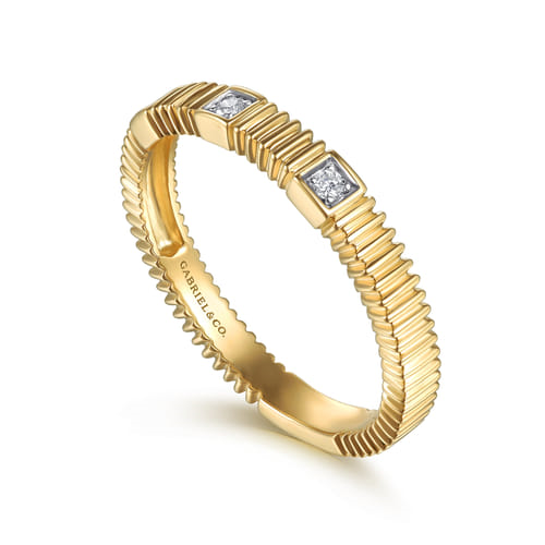 14K Yellow Gold Textured Diamond Ring by Gabriel & Co