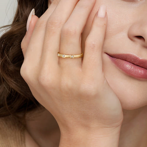 14K Yellow Gold Textured Diamond Ring by Gabriel & Co
