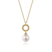 14K Yellow Gold Fresh Water Pearl Bujukan Drop Necklace by Gabriel