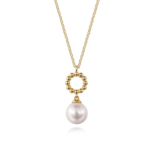 14K Yellow Gold Fresh Water Pearl Bujukan Drop Necklace by Gabriel