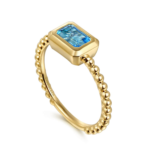 14K Yellow Gold Bujukan & 0.75ct Swiss Blue Topaz Stackable Ring by Gabriel