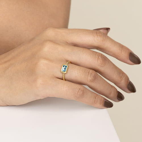 14K Yellow Gold Bujukan & 0.75ct Swiss Blue Topaz Stackable Ring by Gabriel