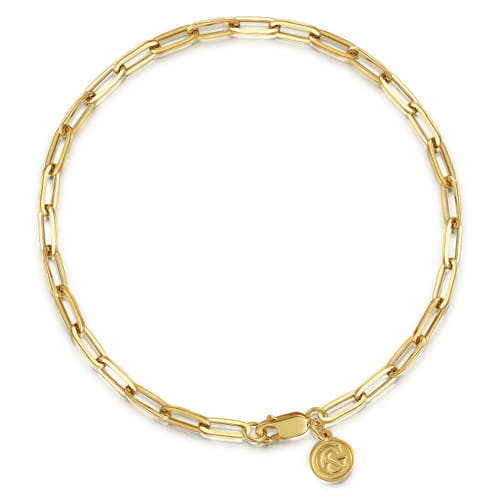 14K Yellow Gold Hollow Paperclip Chain Bracelet 7" by Gabriel