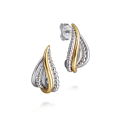 Sterling Silver and Yellow Gold Two-Tone Tear Drop Bujukan Earrings