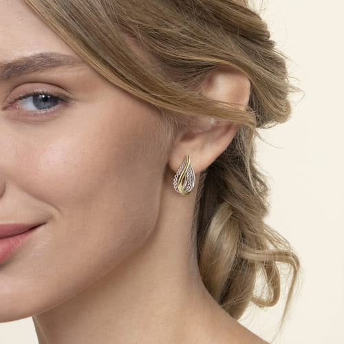 Sterling Silver and Yellow Gold Two-Tone Tear Drop Bujukan Earrings
