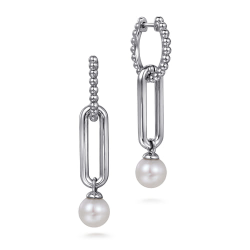 Sterling Silver 1.04cttw Pearl Bujukan Huggie Drop Earrings by Gabriel