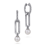 Sterling Silver 1.04cttw Pearl Bujukan Huggie Drop Earrings by Gabriel