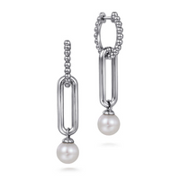 Sterling Silver 1.04cttw Pearl Bujukan Huggie Drop Earrings by Gabriel