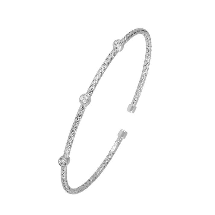 Sterling Silver 2mm Mesh Cuff with CZ