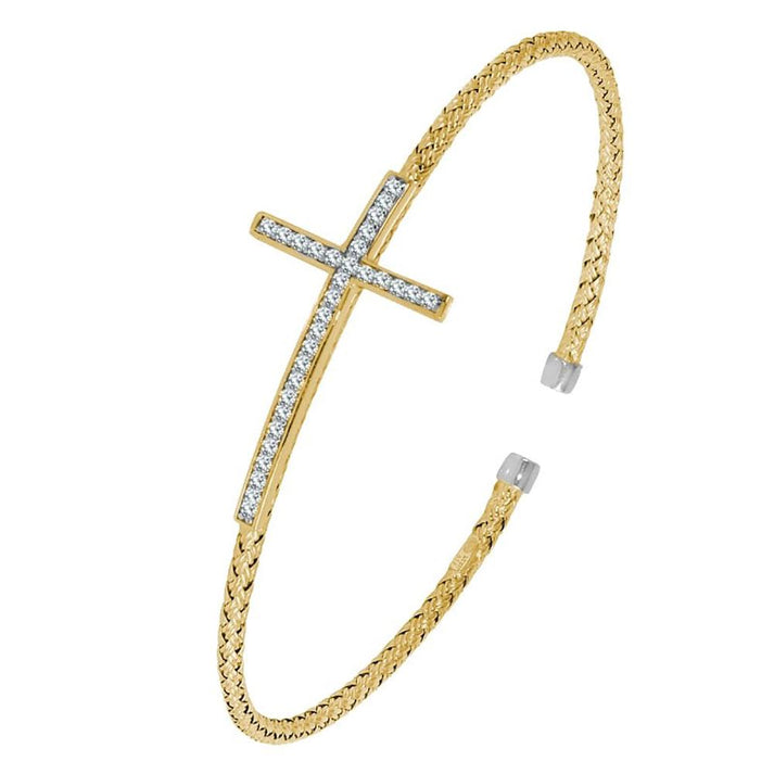 Sterling Silver Gold Plated Mesh Cross Cuff with CZ by Charles Garnier