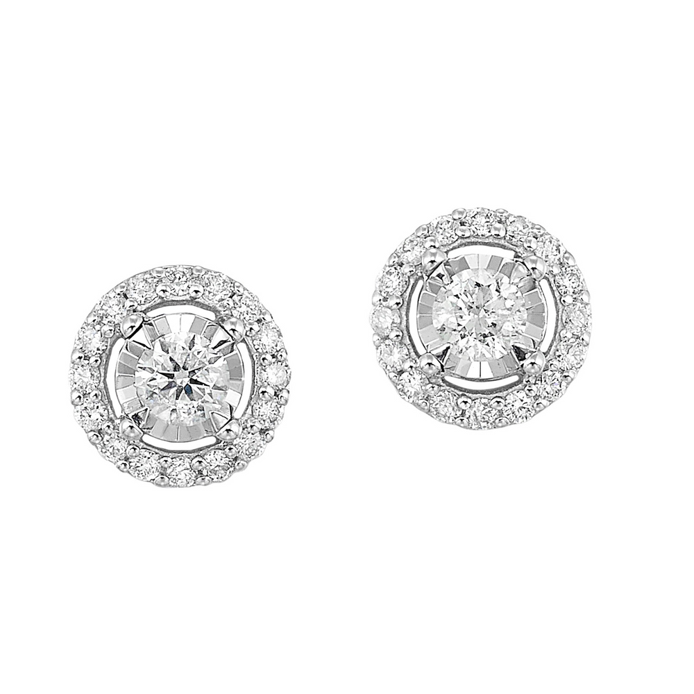 14K White Gold 0.50cttw Diamond Halo Reflection Earrings