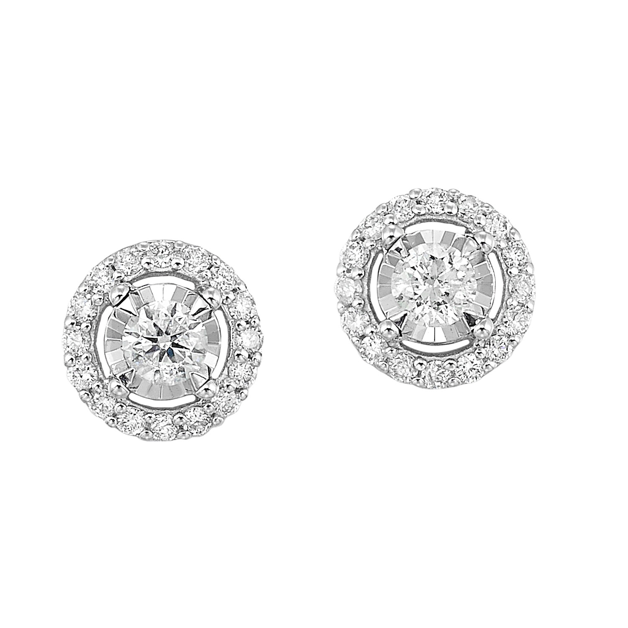 14K White Gold 0.50cttw Diamond Halo Reflection Earrings