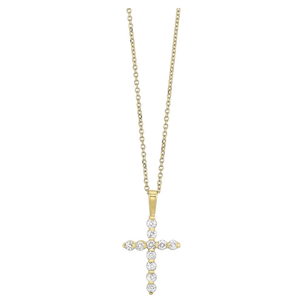 14K Yellow Gold 0.10cttw Diamond Cross Pendant