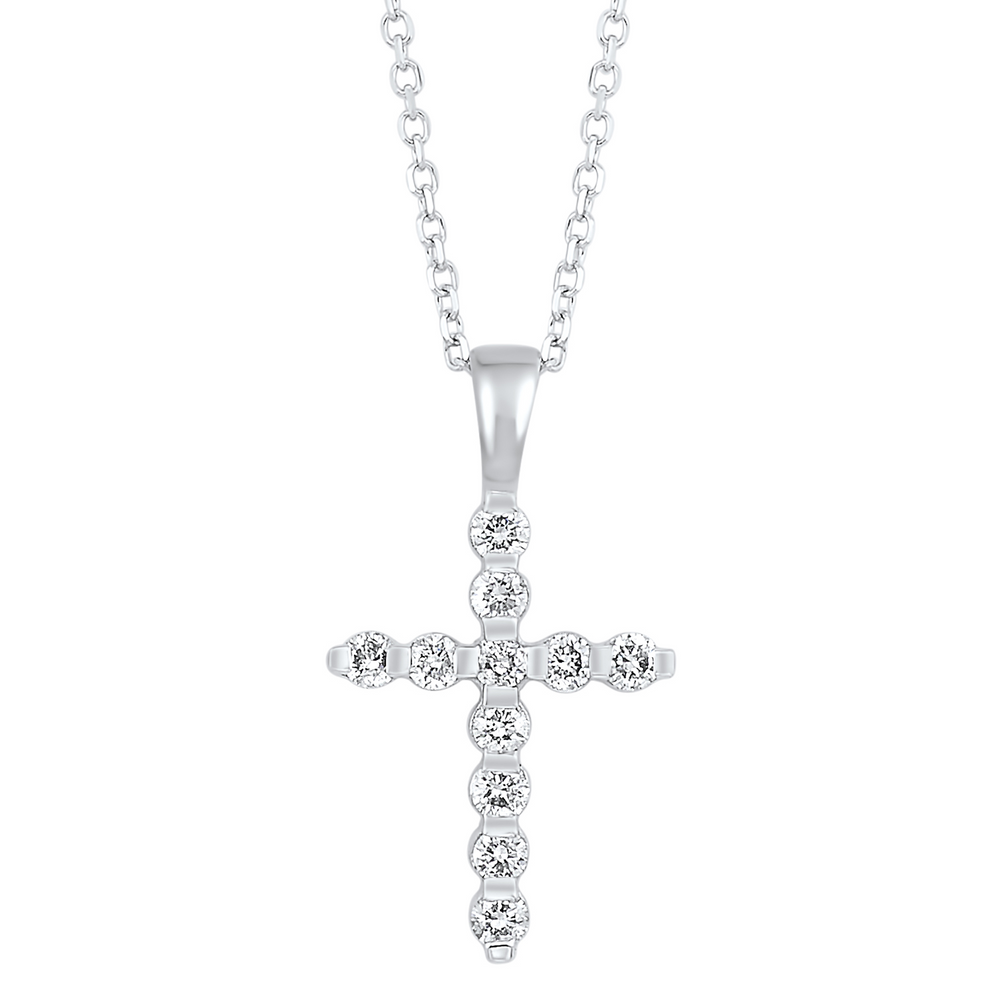 14K White Gold 0.20cttw Diamond Pendant Cross