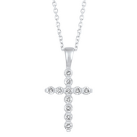 14K White Gold 0.20cttw Diamond Pendant Cross