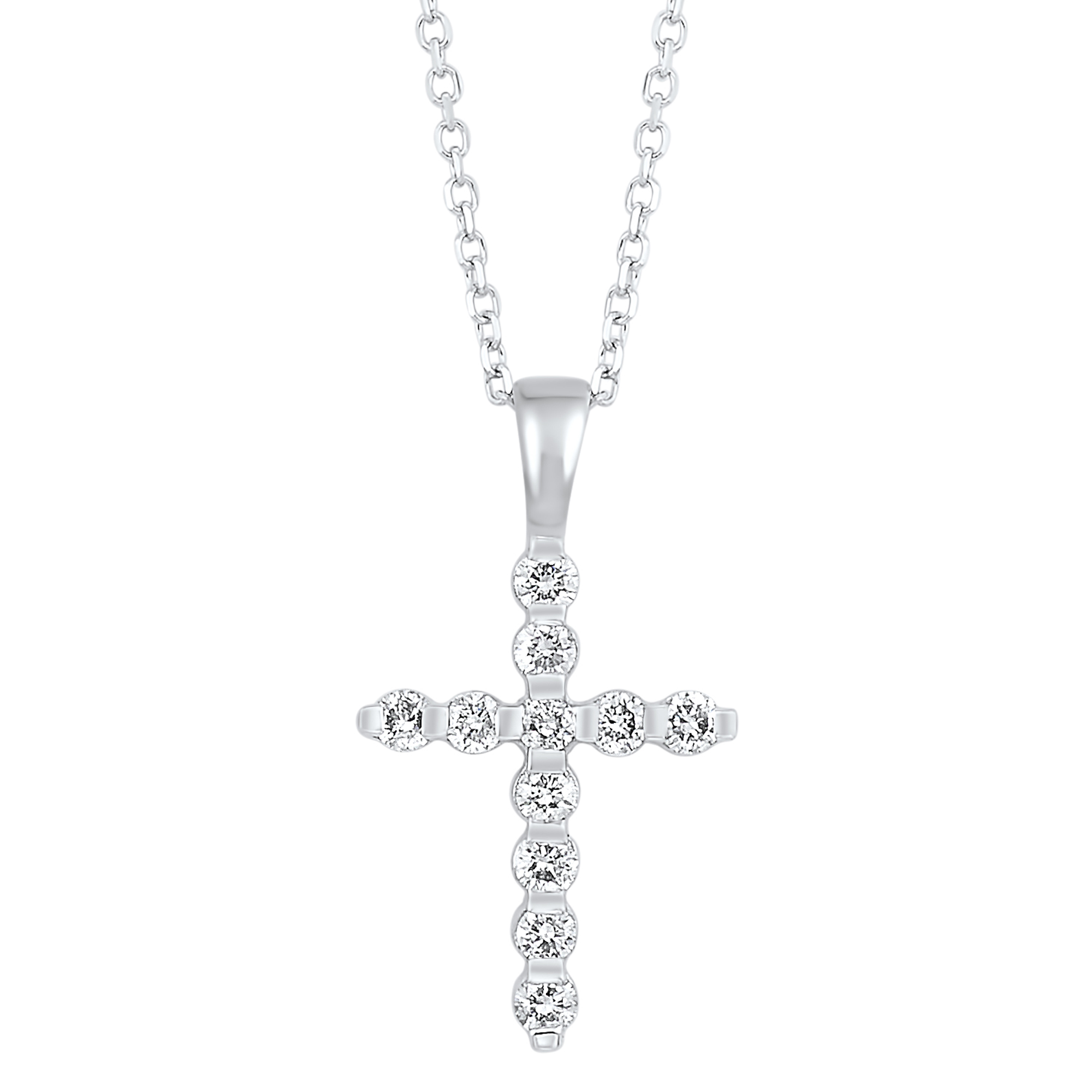 14K White Gold 0.20cttw Diamond Pendant Cross