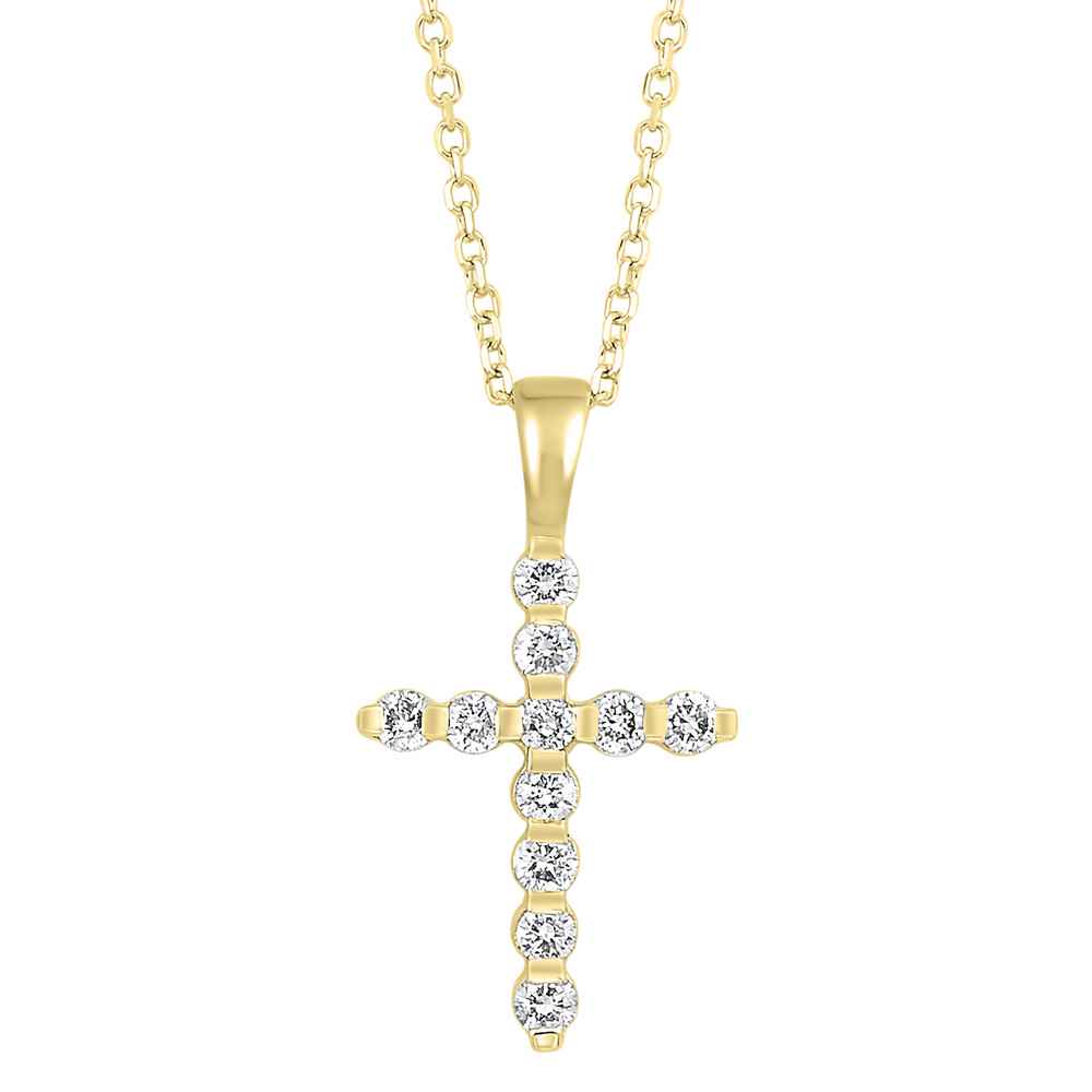 14K Yellow Gold 0.20cttw Diamond Cross Pendant