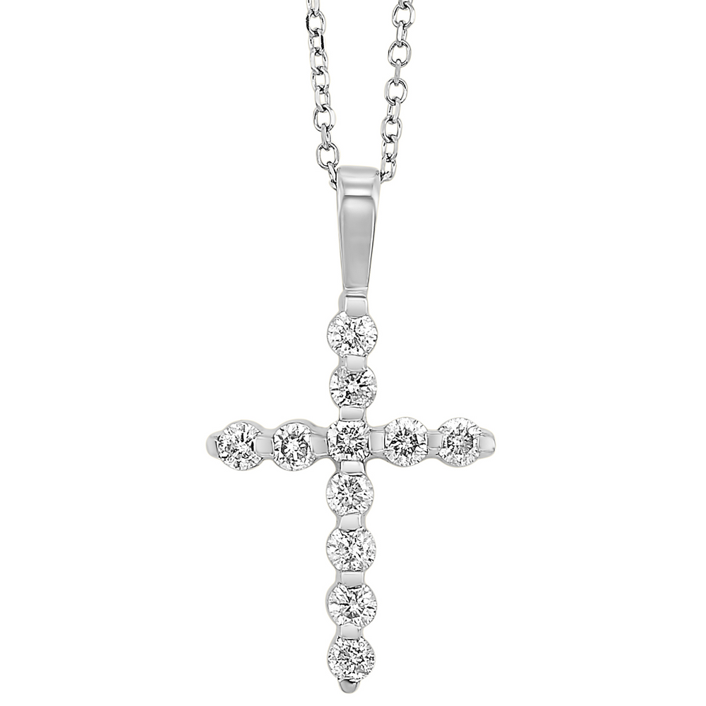 14K White Gold 0.50cttw Diamond Cross Pendant