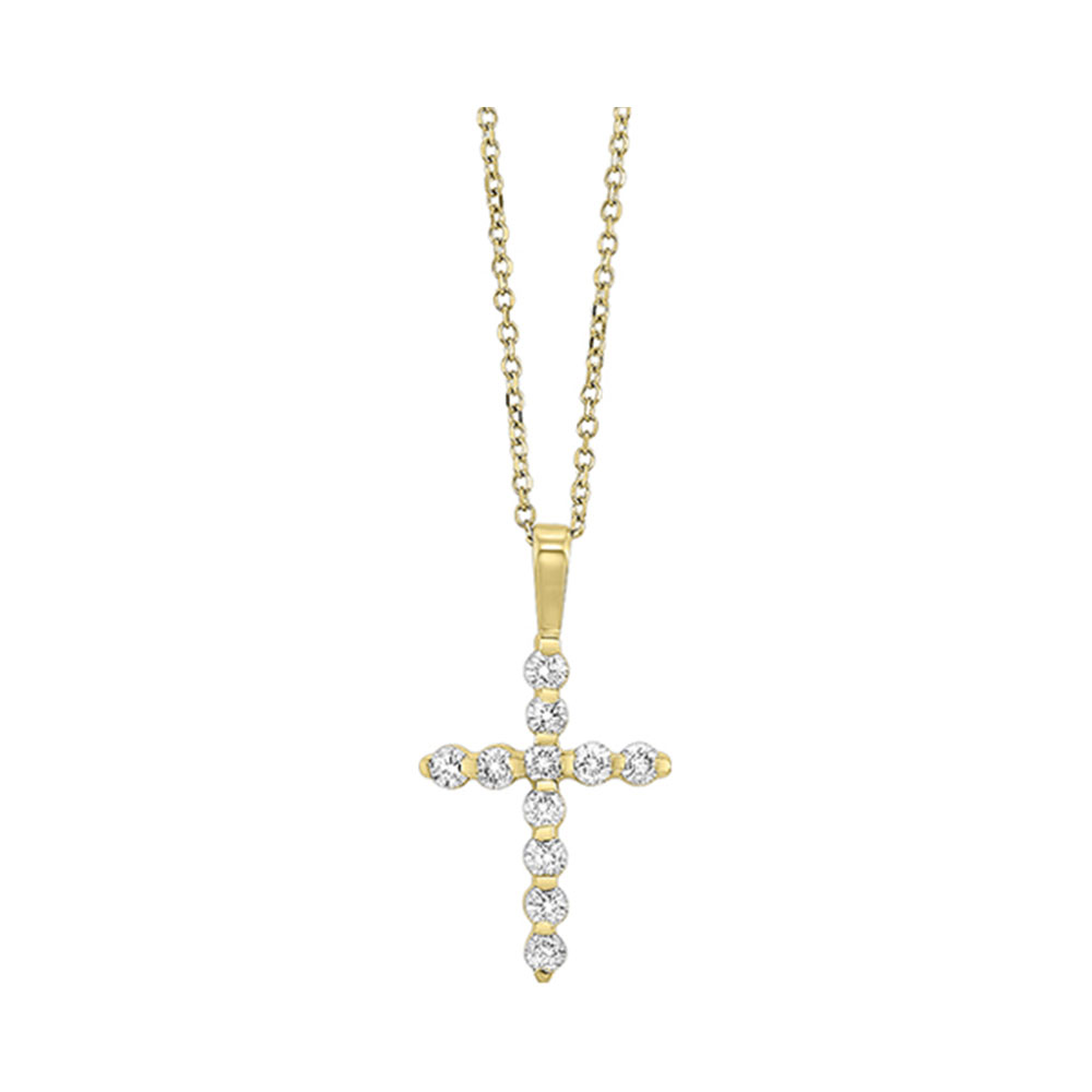 14K Yellow Gold 1.00cttw Diamond Cross Pendant