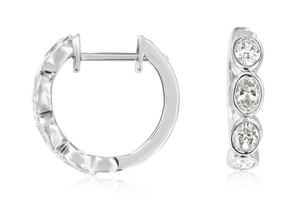 14K White Gold 0.82cttw Bezel Set Diamond Earrings by RJM