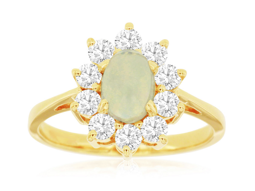 14K Yellow Gold 0.50ct Opal & 0.75cttw SI1 G-H Diamond Ring