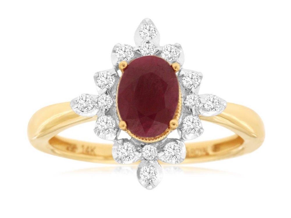 14K Yellow Gold 0.90cttw Ruby & 0.25cttw Diamond Ring by RJM