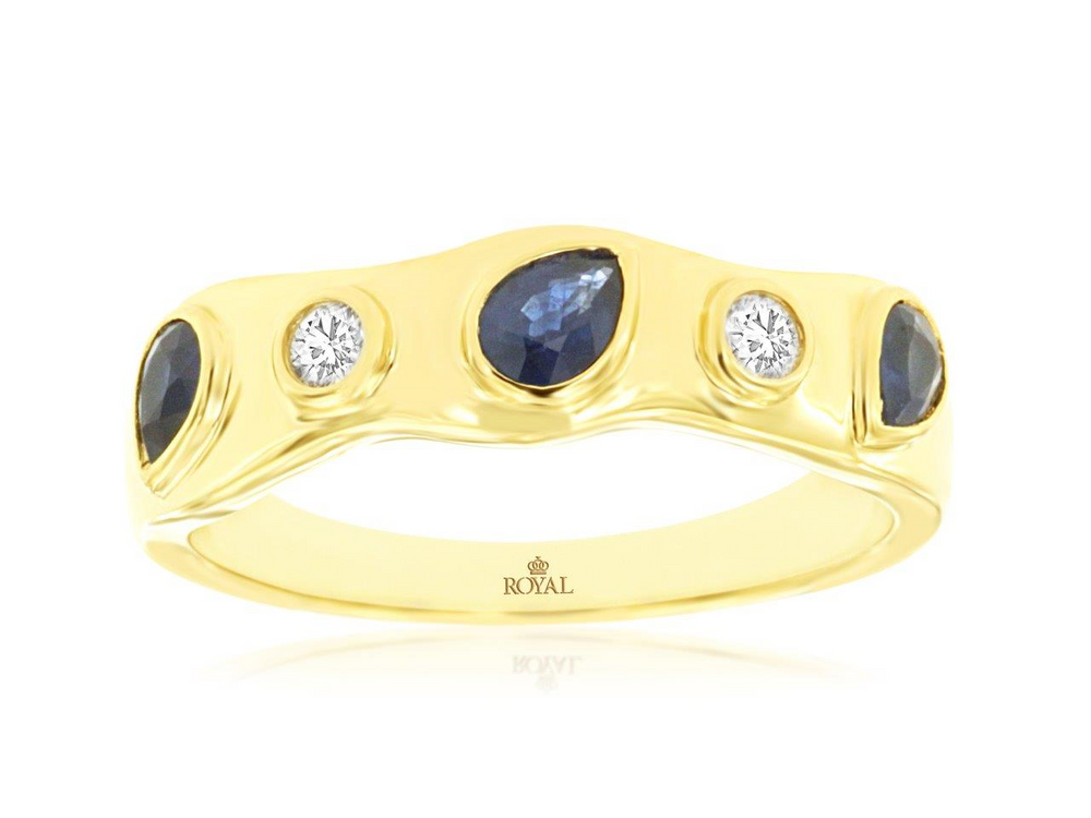 14K Yellow Gold Bezel Set 0.53cttw Blue Sapphire & 0.10cttw Diamond Ring by RJM