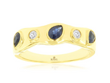 14K Yellow Gold Bezel Set 0.53cttw Blue Sapphire & 0.10cttw Diamond Ring by RJM