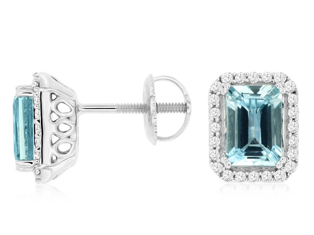 14K White Gold 1.75cttw Aquamarine & 0.20cttw Diamond Earrings by RJM