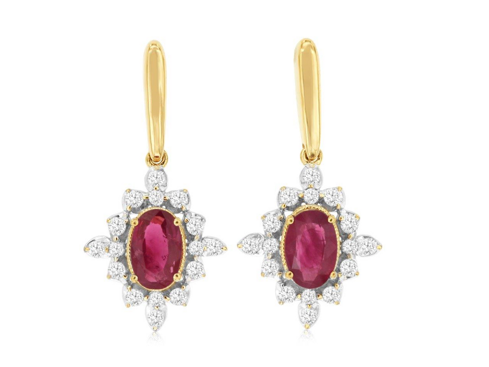 14K Yellow Gold 1.10cttw Ruby & 0.33cttw Diamond Earrings by RJM