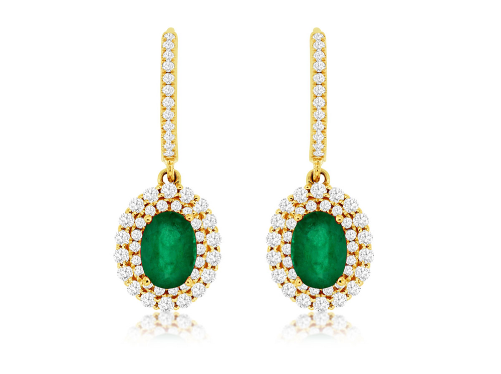 14K Yellow Gold  Gold 1.40cttw Emerald & 0.85cttw Diamond Earrings