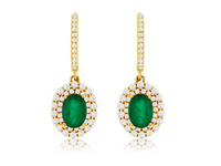 14K Yellow Gold  Gold 1.40cttw Emerald & 0.85cttw Diamond Earrings