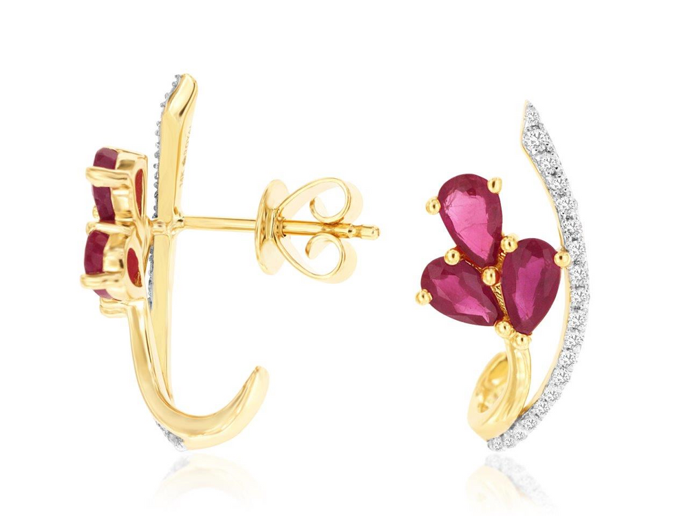 14K Yellow Gold 1.40cttw Ruby & 0.16cttw Diamond Earrings by RJM