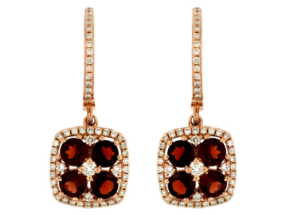 14K Rose Gold 1.60cttw Garnet & 0.38cttw Diamond Earrings