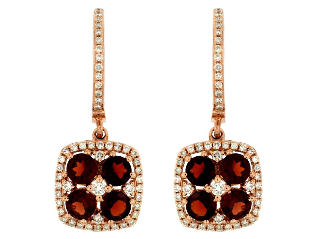 14K Rose Gold 1.60cttw Garnet & 0.38cttw Diamond Earrings
