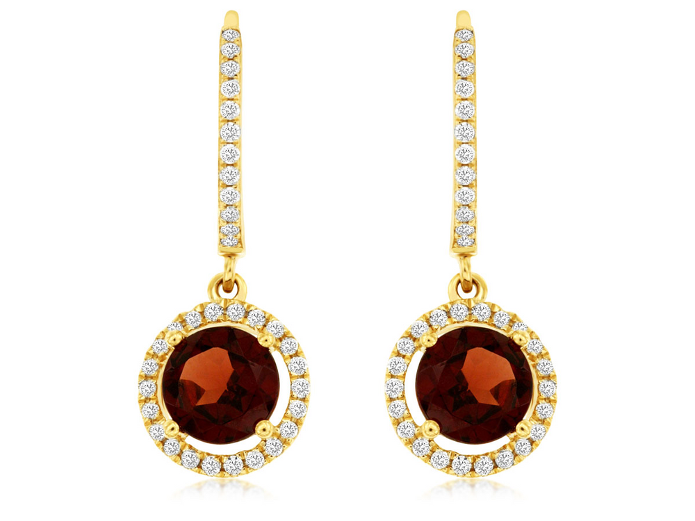 14K Yellow Gold 1.90cttw Garnet & 0.26cttw Diamond Earrings by RJM