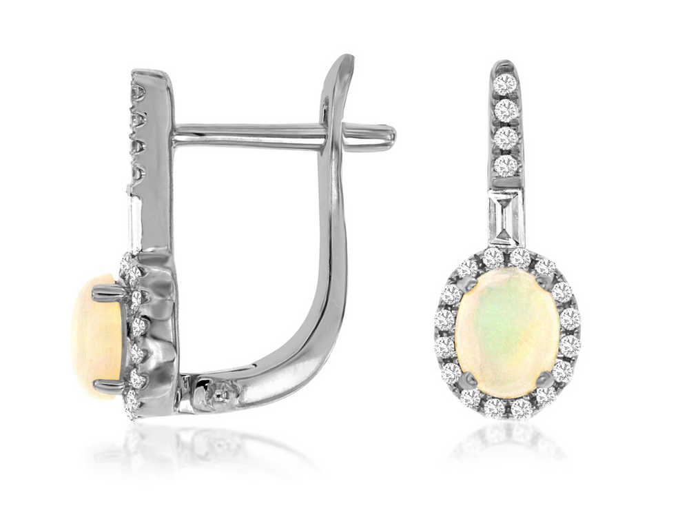 14K White Gold 0.40cttw Opal & 0.20cttw Diamond Earrings by RJM