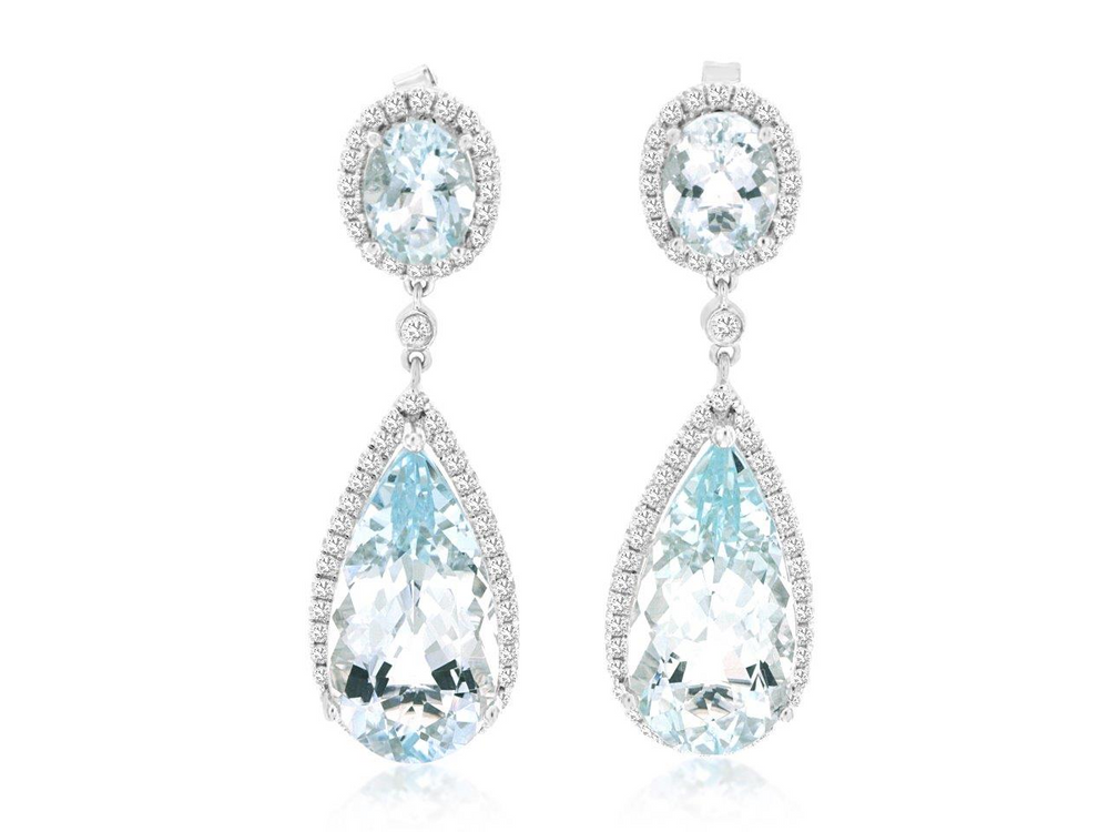 14K White Gold Aquamarine &  Diamond Earrings by RJM