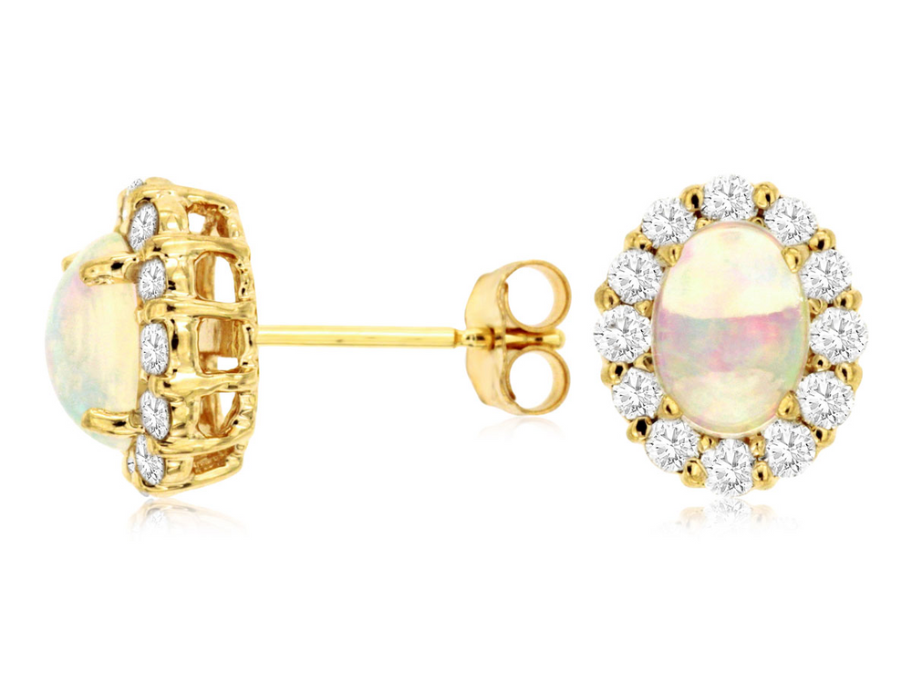 14K Yellow Gold 1.00cttw Opal & 0.60cttw Diamond Earrings by RJM