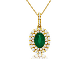 14K Yellow Gold 0.70ct Emerald & 0.39cttw Diamond Pendant Necklace