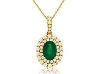 14K Yellow Gold 0.70ct Emerald & 0.39cttw Diamond Pendant Necklace