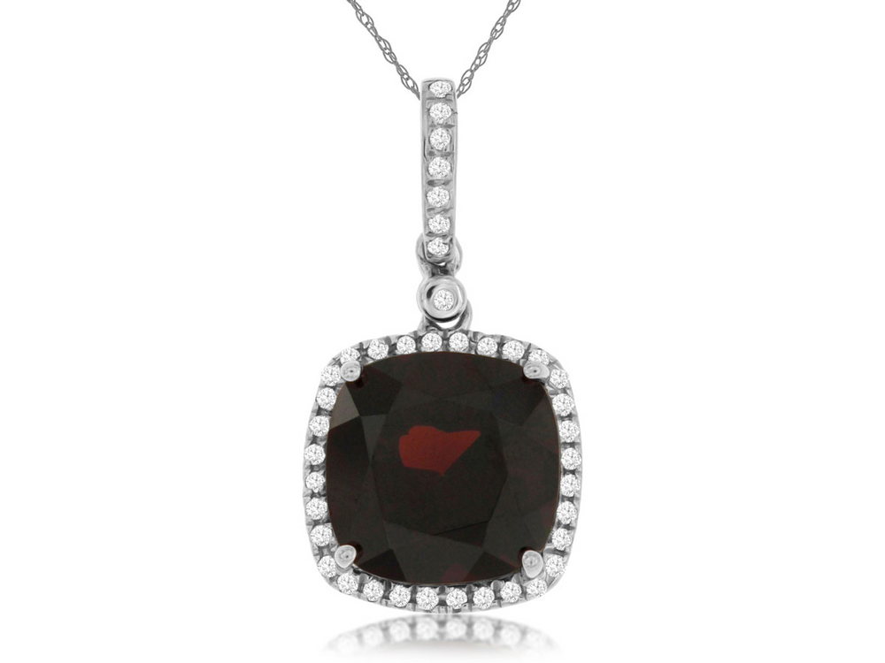 14K White Gold 4.60ct Garnet & 0.16cttw Diamond Pendant