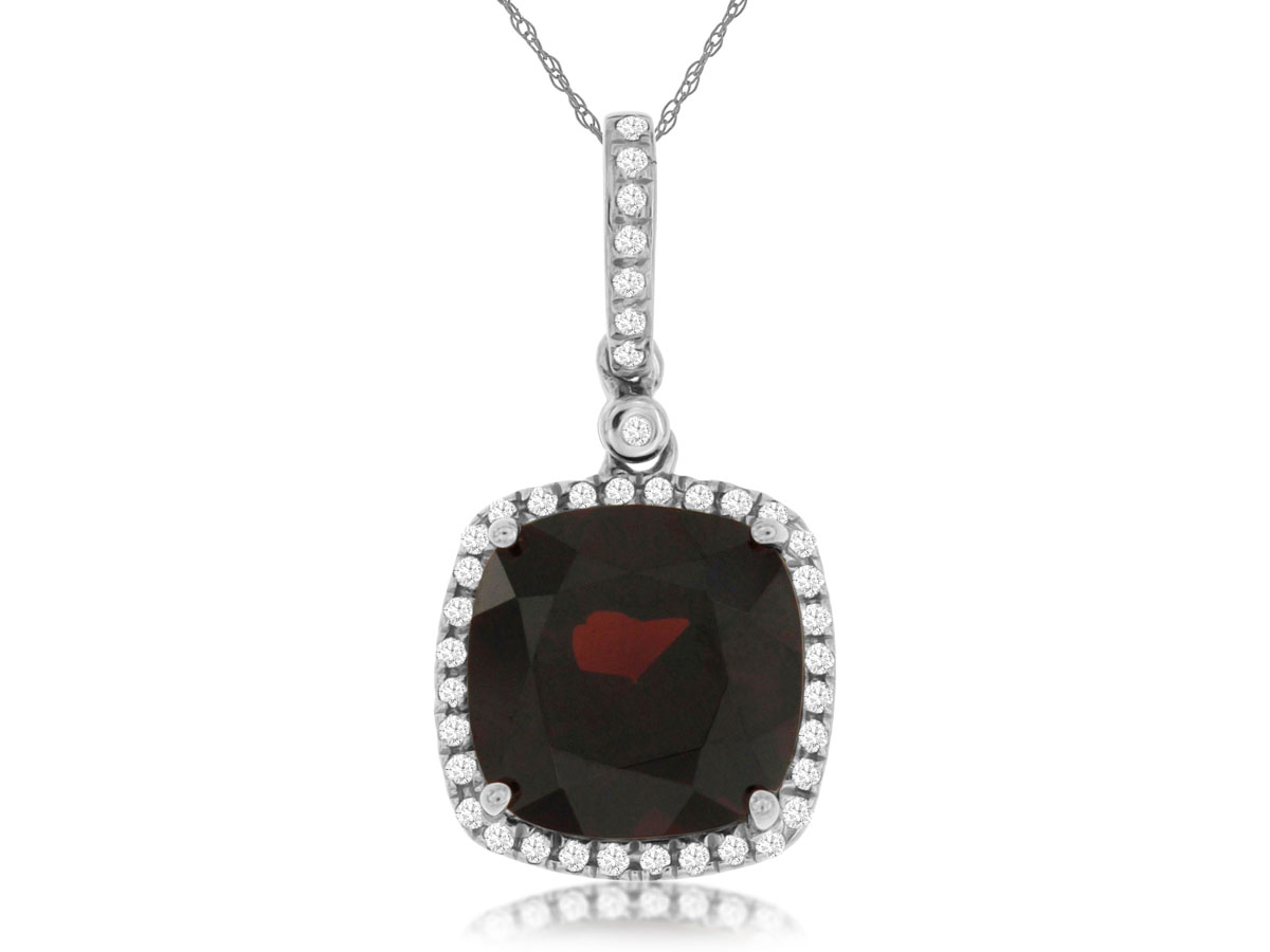 14K White Gold 4.60ct Garnet & 0.16cttw Diamond Pendant