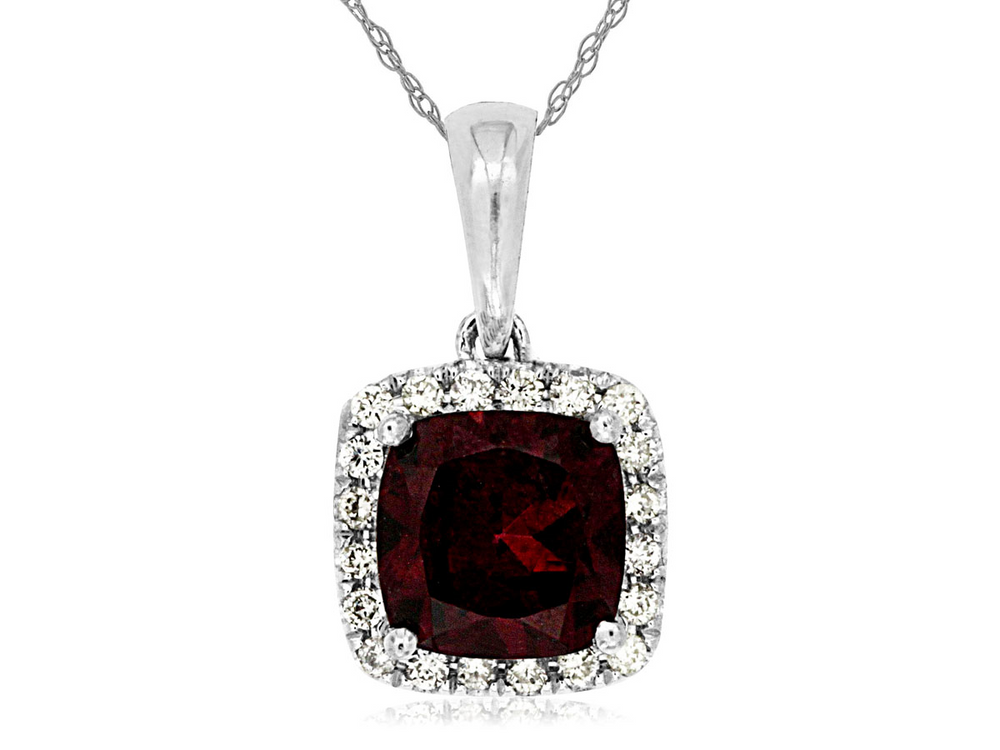 14K White Gold 1.20ct Garnet & 0.11cttw Diamond Pendant Necklace by RJM