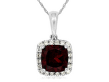 14K White Gold 1.20ct Garnet & 0.11cttw Diamond Pendant Necklace by RJM