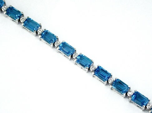 14K White Gold 13.70cttw Blue Topaz & 0.15cttw Diamond Bracelet by RJM